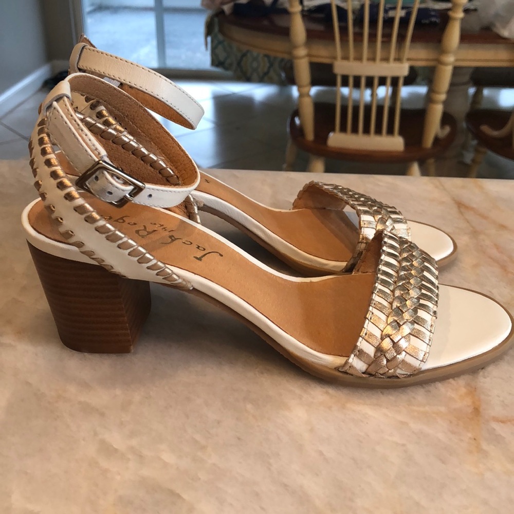 Jack Rogers white and gold heels